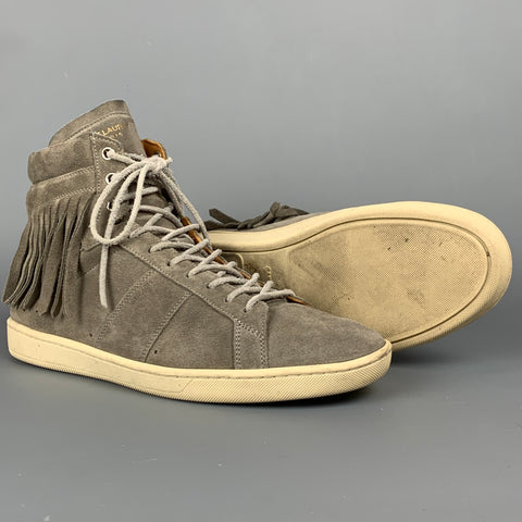 SAINT LAURENT Size 10 Grey Fringe Suede High Top Sneakers