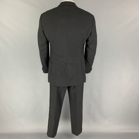 EMPORIO ARMANI Size 42 Black Grid Peak Lapel Tuxedo Suit