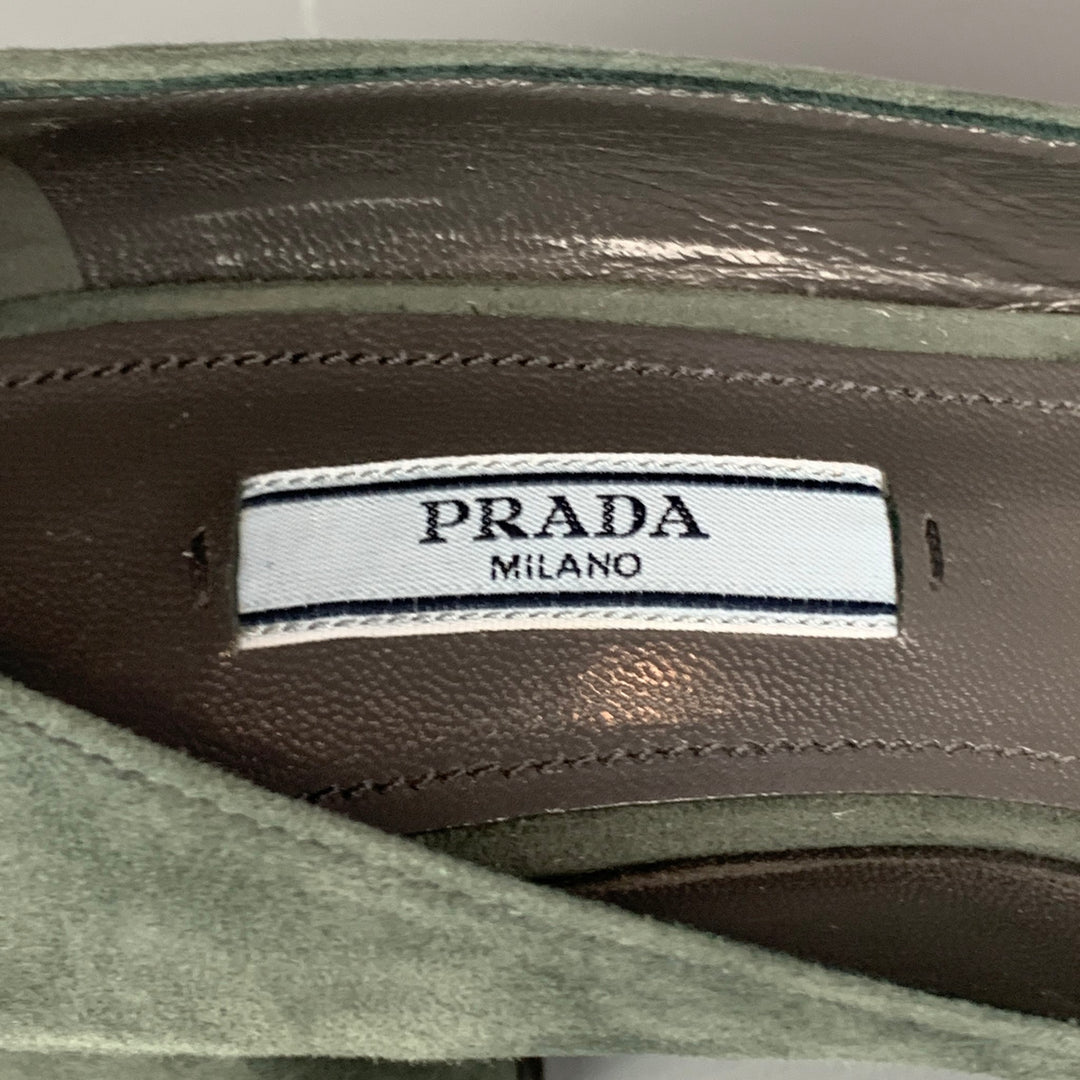 PRADA Size 7 Grey & Gold Suede Chunky Heel Pumps