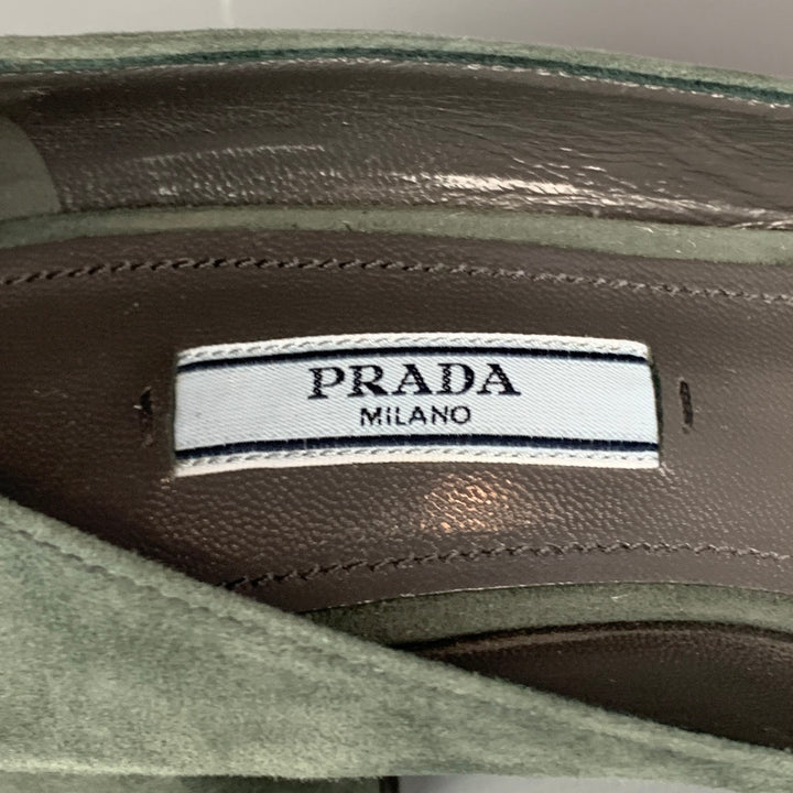 PRADA Size 7 Grey & Gold Suede Chunky Heel Pumps