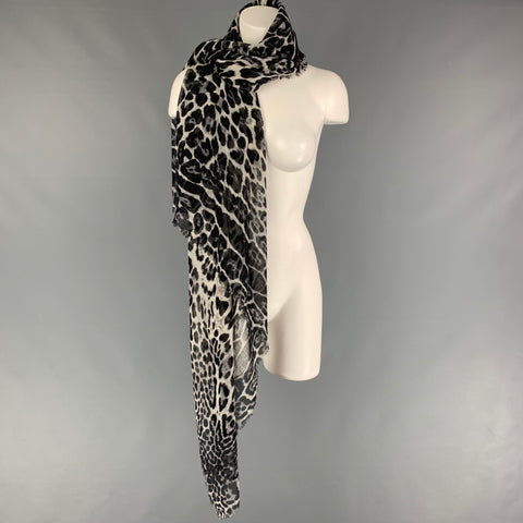 YVES SAINT LAURENT Black White Animal Print Scarf