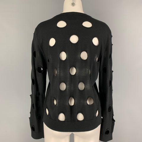 SIMONE ROCHA Size L Black Merino Wool Blend Cut Out Crew-Neck Pullover
