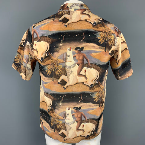 ENDLESS JOY Size L Multi-Color Painted Silk Camp Short Sleeve Shirt