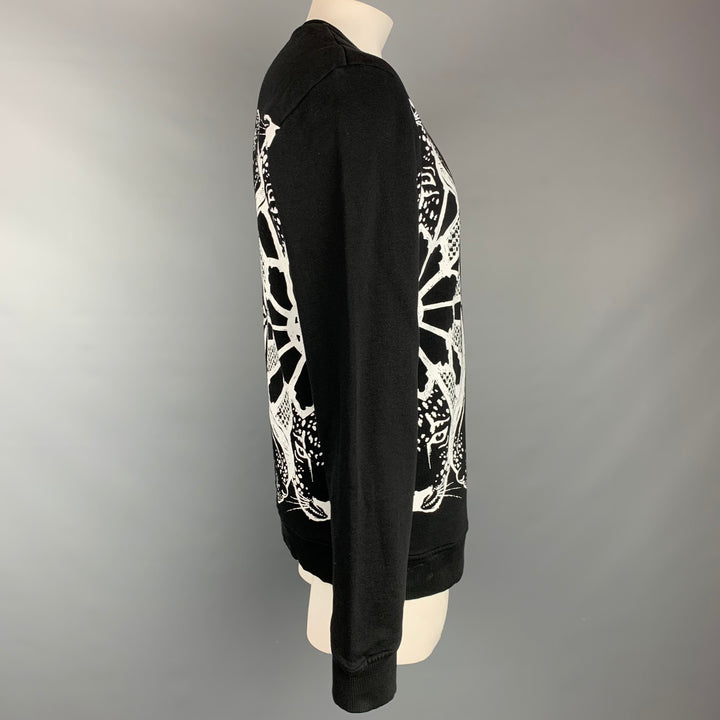 JUST CAVALLI Size XL Black & White Print Cotton Crew-Neck Sweatshirt