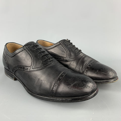 GUCCI Size 10.5 Black Perforated Leather Cap Toe Lace Up Shoes