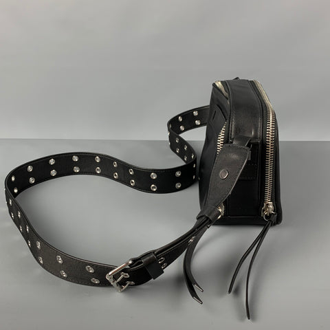 ALLSAINTS Black Silver Grommets Leather Nylon Cross Body Handbag