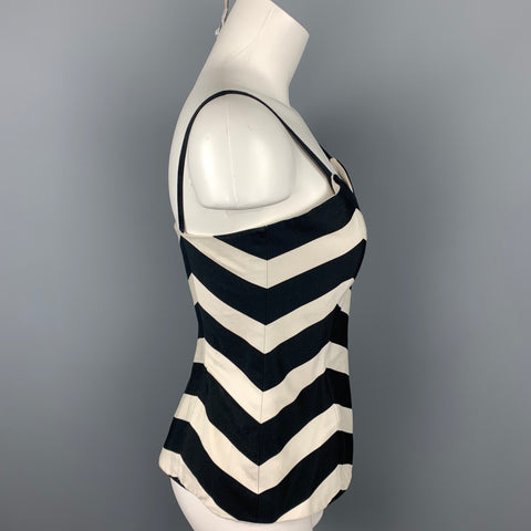 LOUIS FERAUD Taille 8 Bustier ajusté en coton Chevron noir et blanc