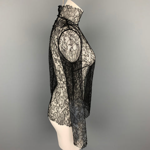 RALPH LAUREN Black Label Size 8 Black Lace Viscose / Polyamide Dress Top