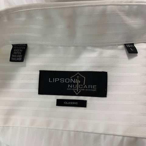 LIPSON Size L White Stripe Damask One pocket Long Sleeve Shirt