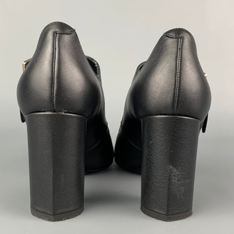 LANVIN Size 6 Black Leather Buckle Mary Jane Pumps