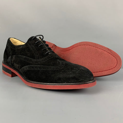 PAUL SMITH Size 10.5 Black Brick Perforated Leather Wingtip Loafers
