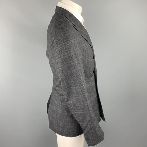 MAISON MARGIELA Size 38 Charcoal Plaid Wool / Silk Peak Lapel Sport Coat