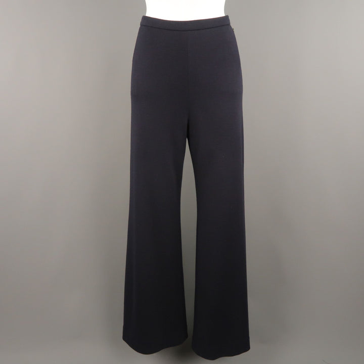 CHANEL Size 10 / FR 42 Navy Wool Jersey Wide Leg Silk Lined Pants