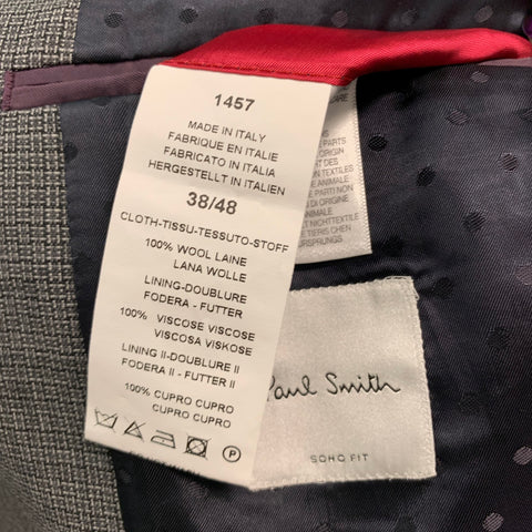 PAUL SMITH Chest Size 38 Grey Black Basketweave Wool Suit