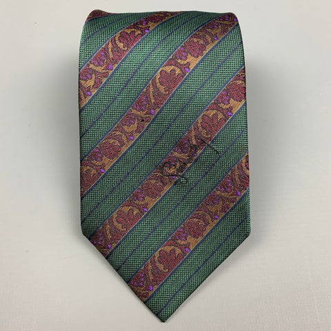 Vintage GIVENCHY Corbata de seda con rayas diagonales verde oscuro y púrpura