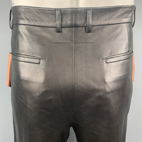 GIVENCHY Size 36 Black & Brown Leather Pleated Wide Leg Strap Pants