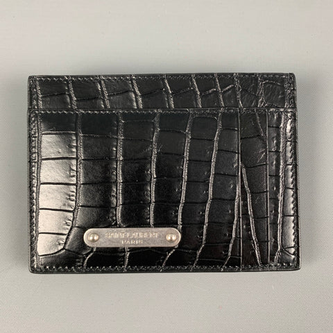 SAINT LAURENT Black Embossed Leather Bill Clip Card Case