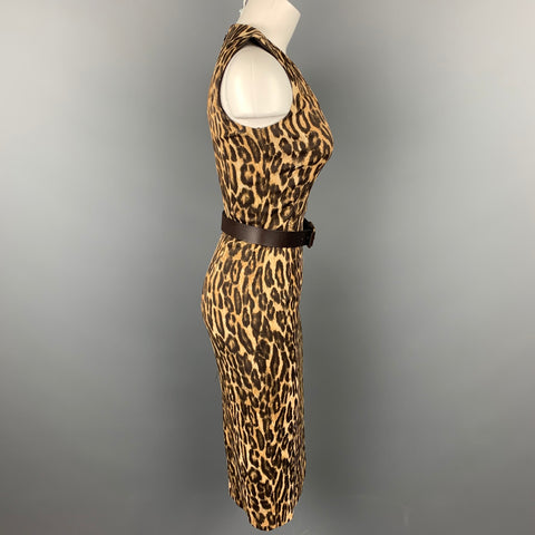 MICHAEL KORS Taille 2 Robe droite en rayonne à imprimé léopard marron