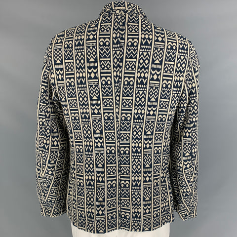 ENGINEERED GARMENTS Size L Navy & Ivory Print Cotton Peak Lapel Jacket
