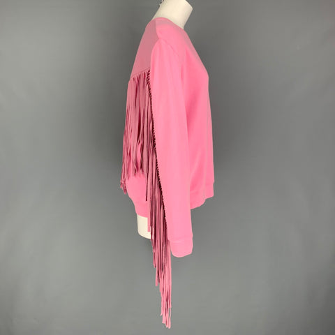 MSGM Size S Pink Fringe Cotton Crew-Neck Sweatshirt