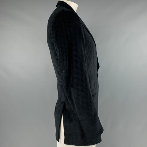ERMENEGILDO ZEGNA Size 44 Black Houndstooth Cotton Silk Sport Coat