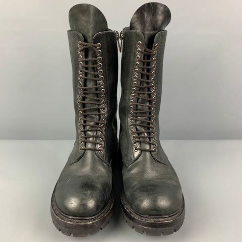 RICK OWENS Botas militares altas de cuero negro talla 10