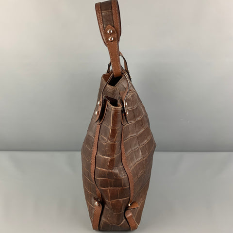 DONALD J PLINER Brown Embossed Leather Calf Tote Handbag