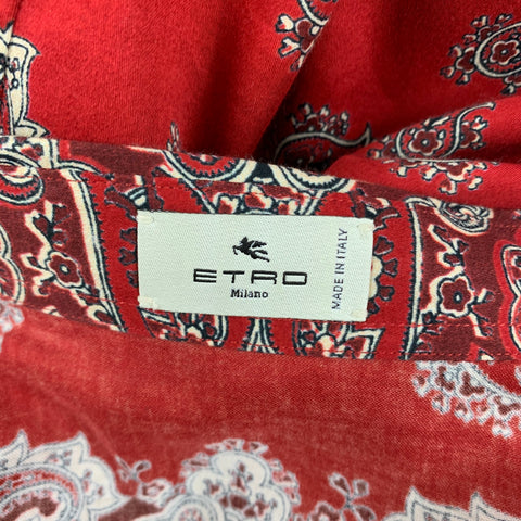 ETRO Size S Red Cream Paisley Cotton Hidden Placket Long Sleeve Shirt
