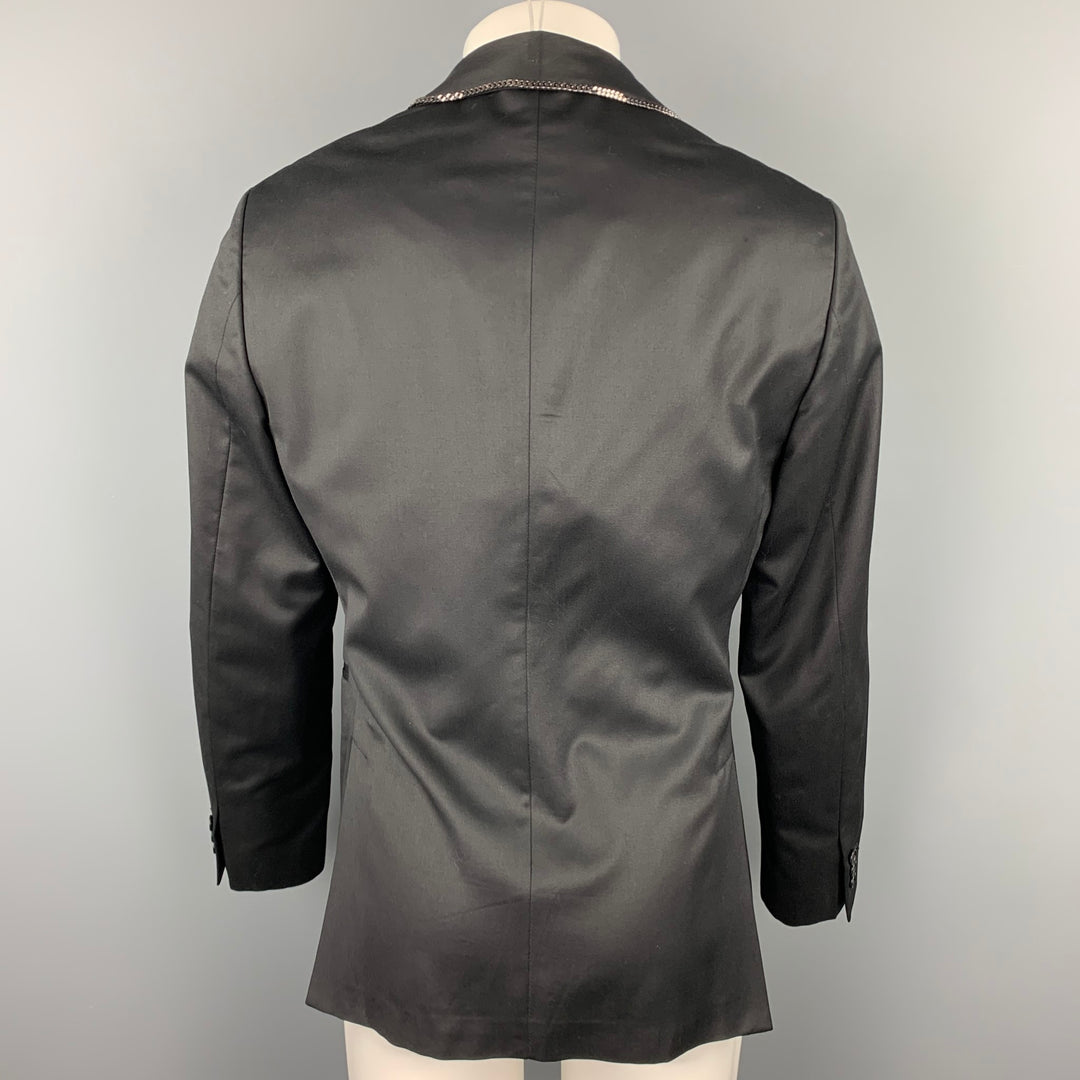 JOHN VARVATOS Taille 38 Manteau de sport à col châle avec bordure en laine noire