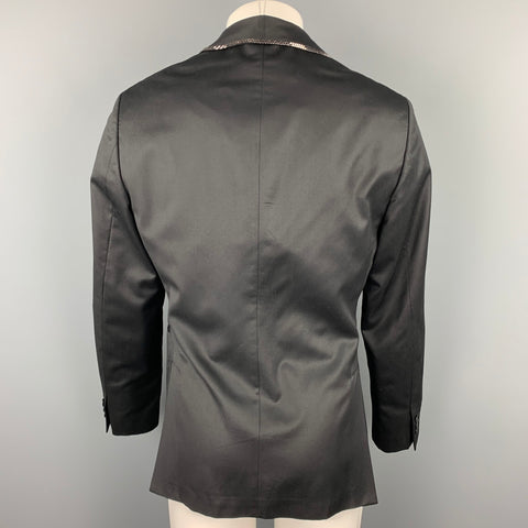 JOHN VARVATOS Size 38 Black Wool Chain Trim Shawl Collar Sport Coat