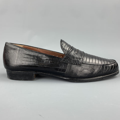 R. MARTEGANI Size 8 Black Textured Leather Penny Loafers