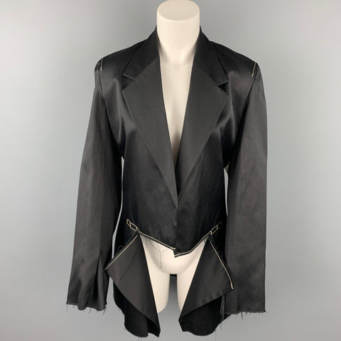 COLECCIÓN CALVIN KLEIN Talla M Chaqueta con frente abierto y solapa de muesca de algodón con puntadas en contraste, color negro