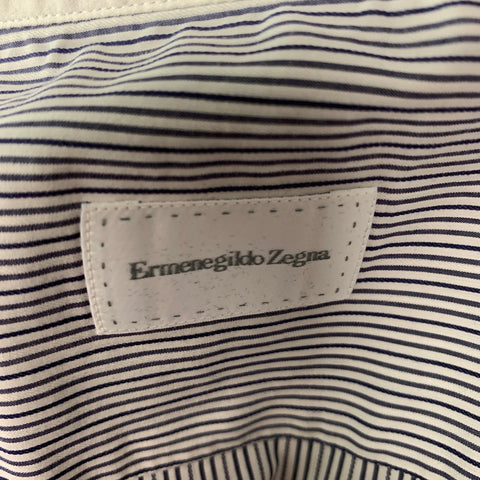 ERMENEGILDO ZEGNA Size L White & Black Stripe Cotton Button Up Long Sleeve Shirt