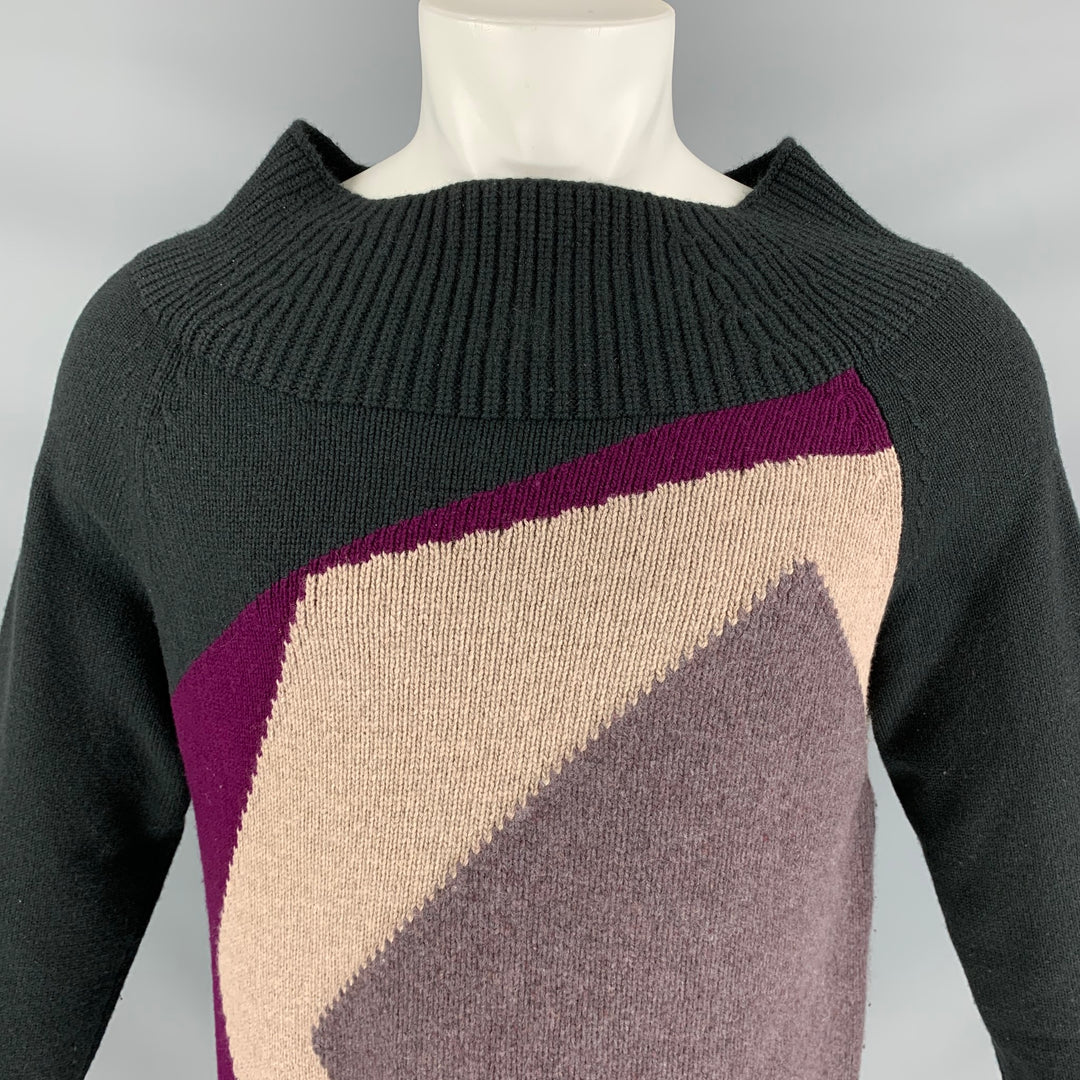 BURBERRY PRORSUM by Christopher Bailey Fall 2012 Size M Multi-Color & Green Geometric Cashmere Pullover Cowl Neck Sweater