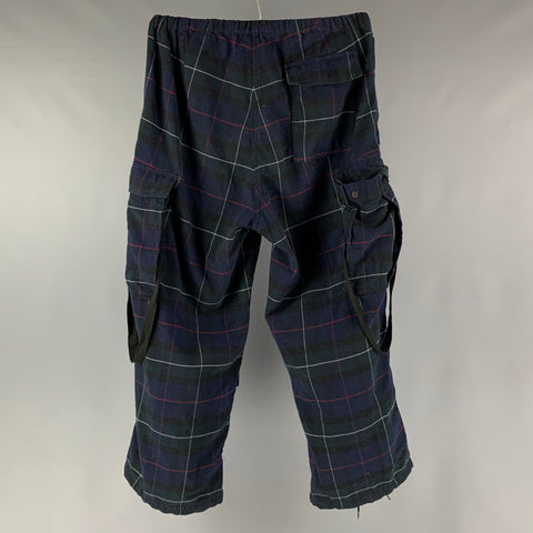 BEAMS Size M Navy Green Blackwatch Plaid Polyester Cargo Casual Pants