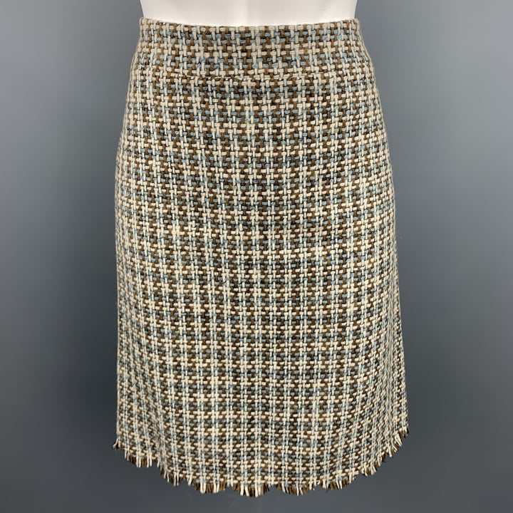 MOSCHINO Size 6 Cream / Brown Textured Woven Wool Skirt Set