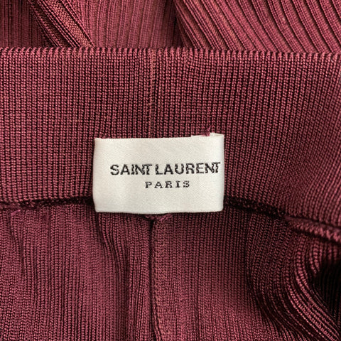 SAINT LAURENT SS 2021 Size XS Burgundy YSL Viscose Ribbed Knit Rider Shorts