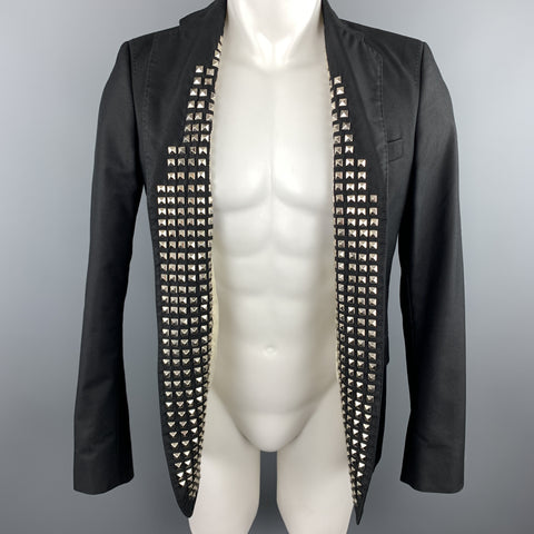 DSQUARED2 Chest Size 38 Black Studded Cotton / Polyamide Notch Lapel Sport Coat