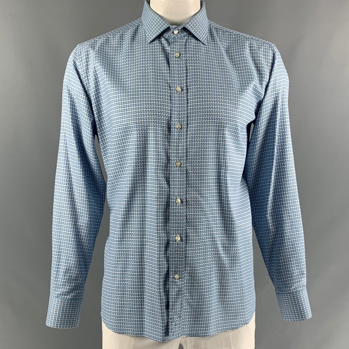 ETRO Size XL Blue &  Grey Print Button Up Long Sleeve Shirt