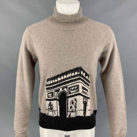 BURBERRY PRORSUM Fall 2014 Size S Taupe & Black Arch de Triumph Cashmere Turtleneck Sweater