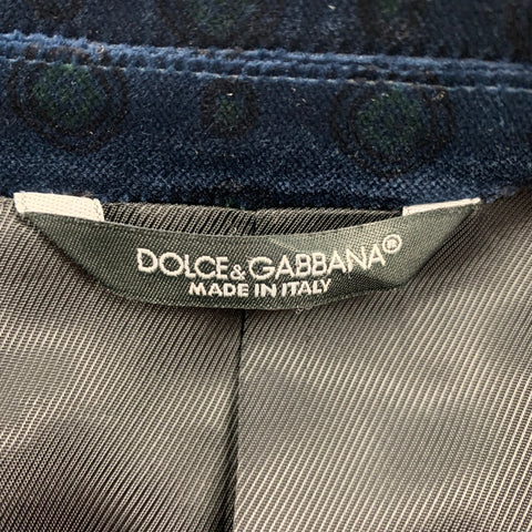 DOLCE & GABBANA Size 42 Navy & Black Print Velvet Notch Lapel Sport Coat