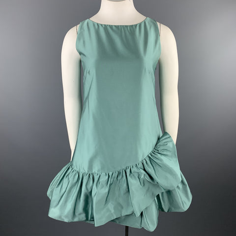 MOSCHINO Talla 10 Vestido con volantes de satén en mezcla de seda color aguamarina y verde azulado