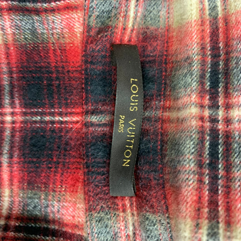 LOUIS VUITTON Size L Red Black Plaid Cotton Button Up Long Sleeve Shirt