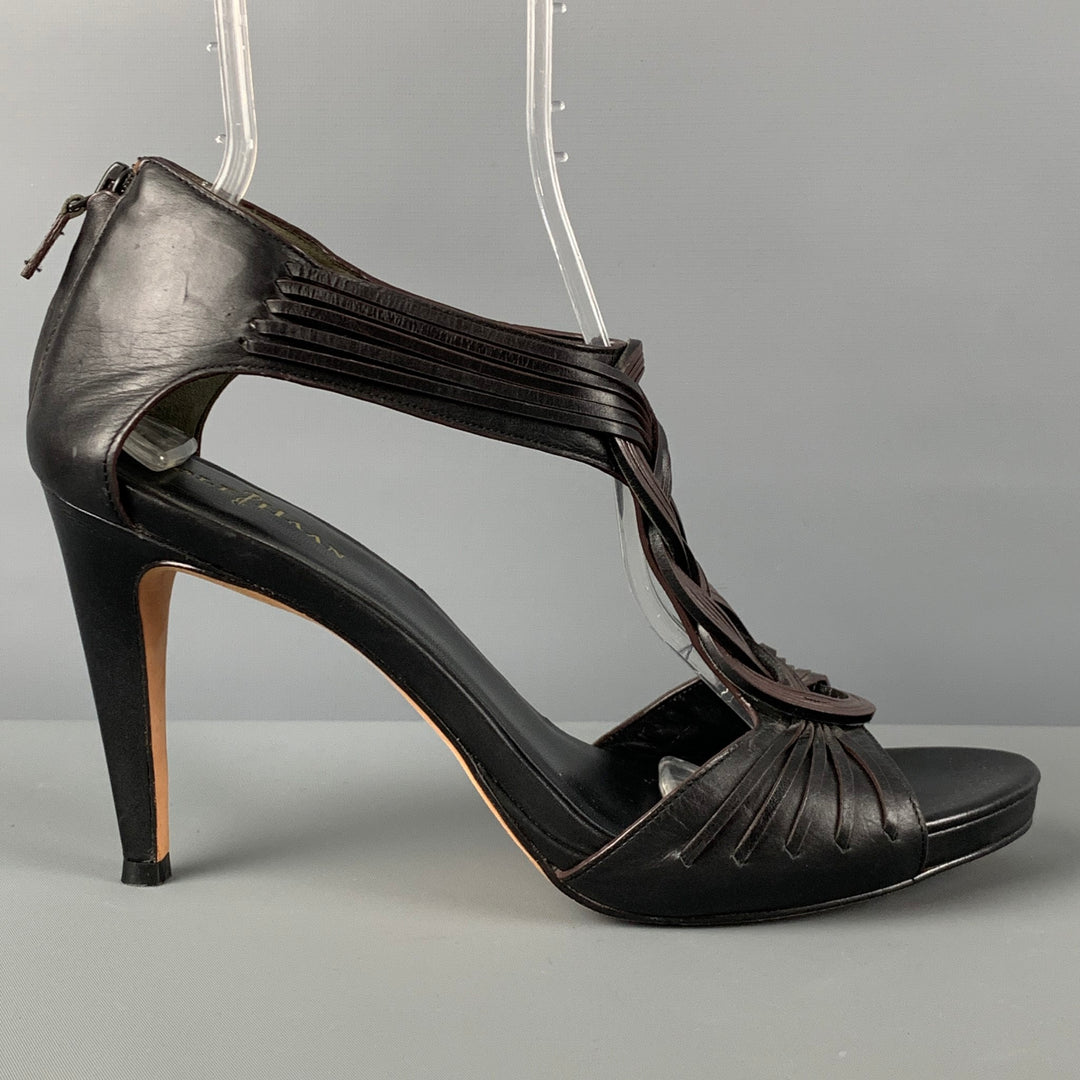 COLE HAAN Size 11 Dark Brown Leather Woven Heel Sandals  display picture 2