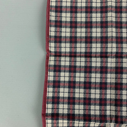 BRUNELLO CUCINELLI Burgundy Grey Tartan Cotton Pocket Square