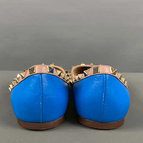 VALENTINO Size 10 Blue Nude Leather Contrast trim Flats
