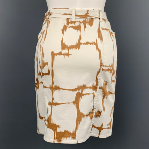 WORTH Taille 0 Jupe ceinturée en coton marbré blanc et marron
