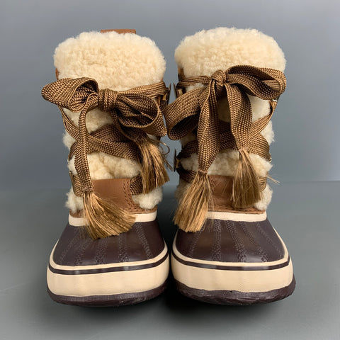 CHLOE Talla 6.5 Botas de materiales mixtos de ante marrón beige
