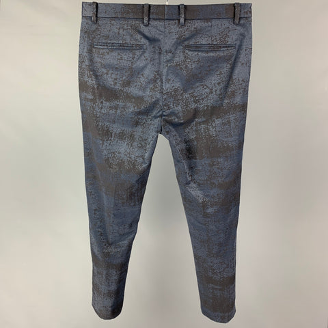 JOHN VARVATOS Size 32 Navy Charcoal Jacquard Cotton Blend Zip Fly Dress Pants