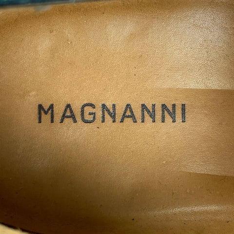 MAGNANNI Size 11 Dark Navy Textured Leather Double Monk Strap Loafers